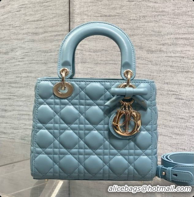 Best Product Dior Small Lady Bag in Cannage Lambskin with Bow D090351 Blue 2026