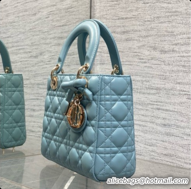 Best Product Dior Small Lady Bag in Cannage Lambskin with Bow D090351 Blue 2026
