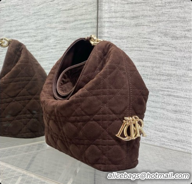 Low Price Dior Small Dior Toujours Hobo Bag in Cannage Suede D090355 Dark Brown 2026