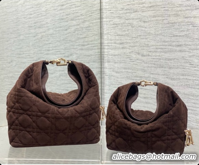 Low Price Dior Small Dior Toujours Hobo Bag in Cannage Suede D090355 Dark Brown 2026
