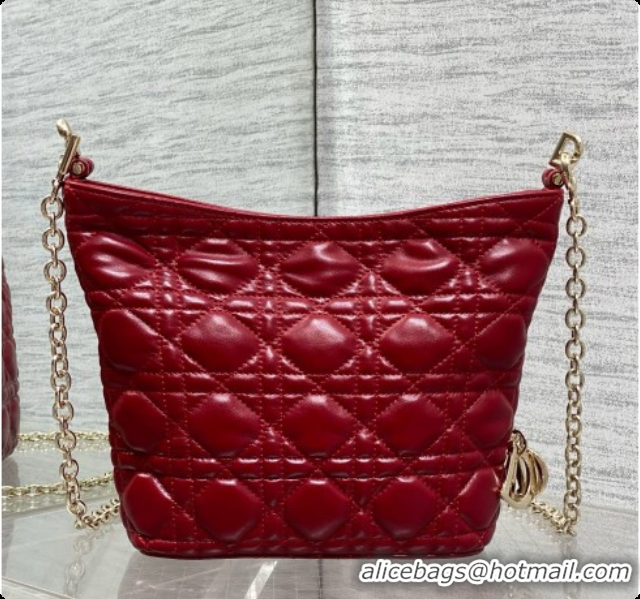 Luxurious Dior Mini Dior Toujours Hobo Bag in Cannage Lambskin D090362 Cherry Red 2026