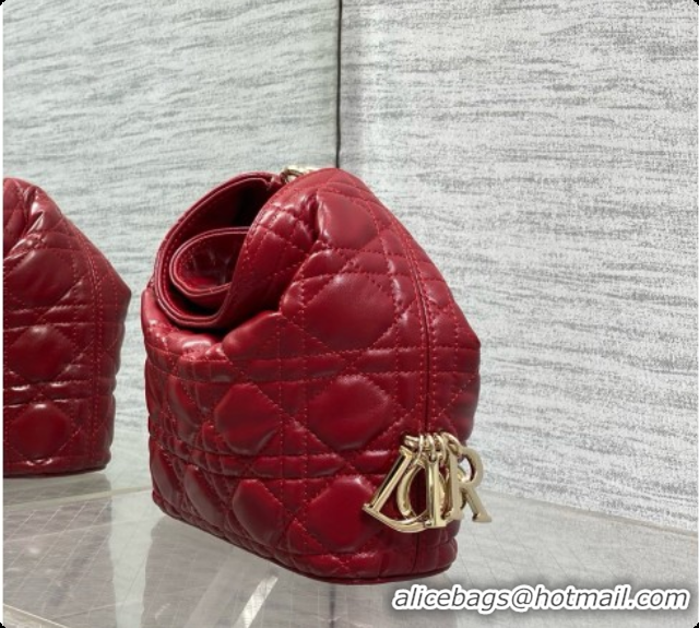Luxurious Dior Mini Dior Toujours Hobo Bag in Cannage Lambskin D090362 Cherry Red 2026