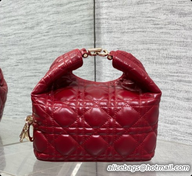 Luxurious Dior Mini Dior Toujours Hobo Bag in Cannage Lambskin D090362 Cherry Red 2026