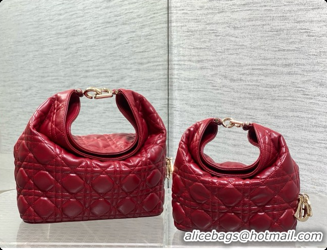 Luxurious Dior Mini Dior Toujours Hobo Bag in Cannage Lambskin D090362 Cherry Red 2026