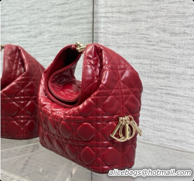 Big Discount Dior Small Dior Toujours Hobo Bag in Cannage Lambskin D090363 Cherry Red 2026