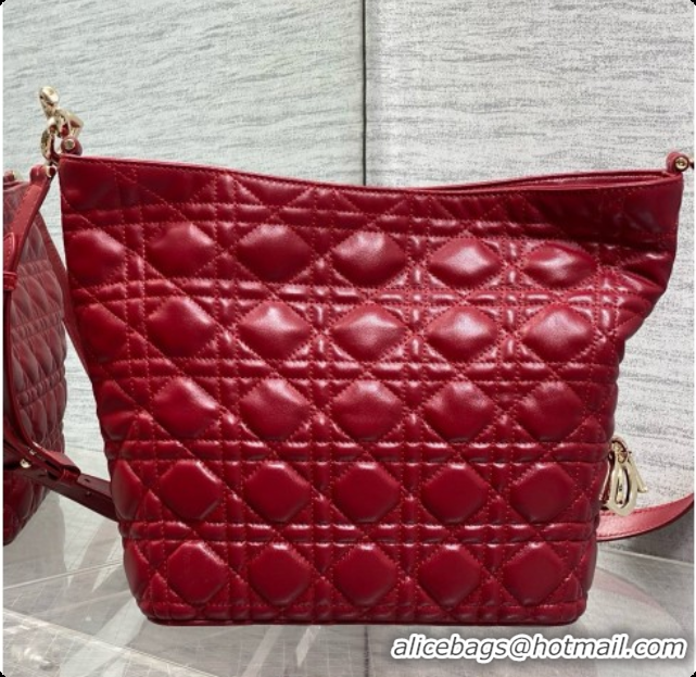 Big Discount Dior Small Dior Toujours Hobo Bag in Cannage Lambskin D090363 Cherry Red 2026