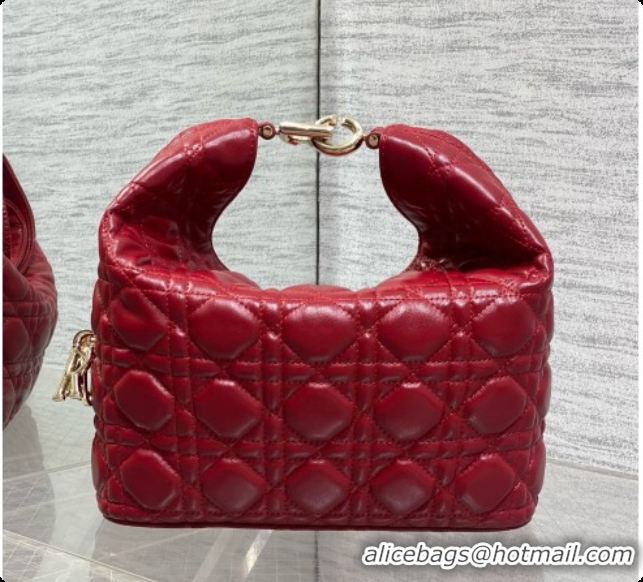 Big Discount Dior Small Dior Toujours Hobo Bag in Cannage Lambskin D090363 Cherry Red 2026