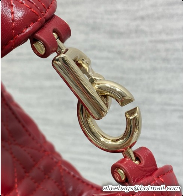 Big Discount Dior Small Dior Toujours Hobo Bag in Cannage Lambskin D090363 Cherry Red 2026
