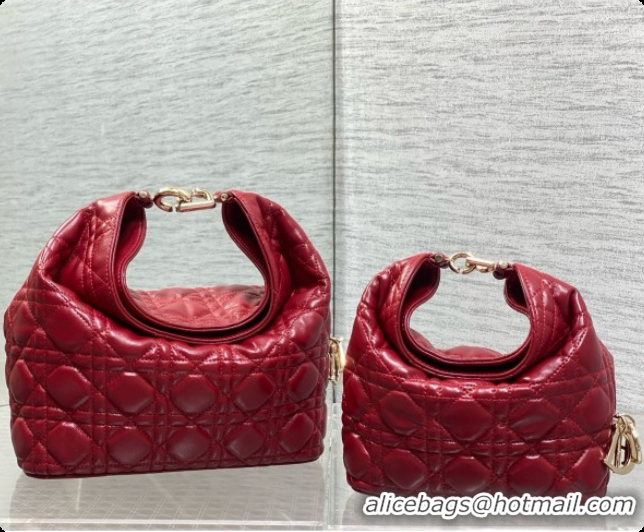 Big Discount Dior Small Dior Toujours Hobo Bag in Cannage Lambskin D090363 Cherry Red 2026