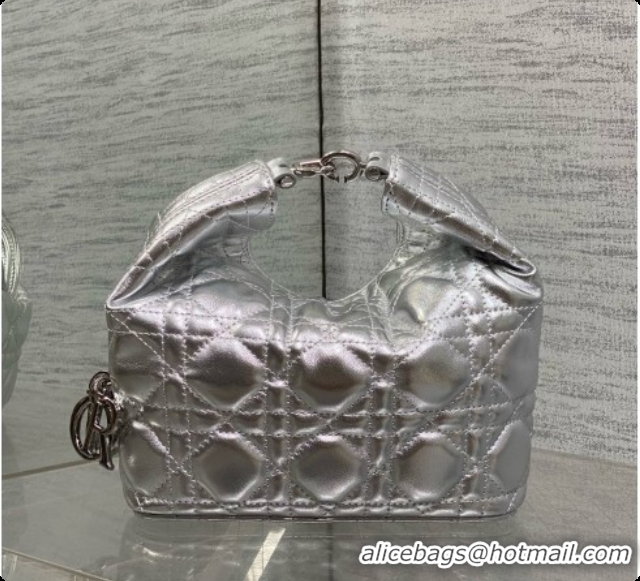 Original Cheap Dior Mini Dior Toujours Hobo Bag in Cannage Lambskin D090373 Silver 2026