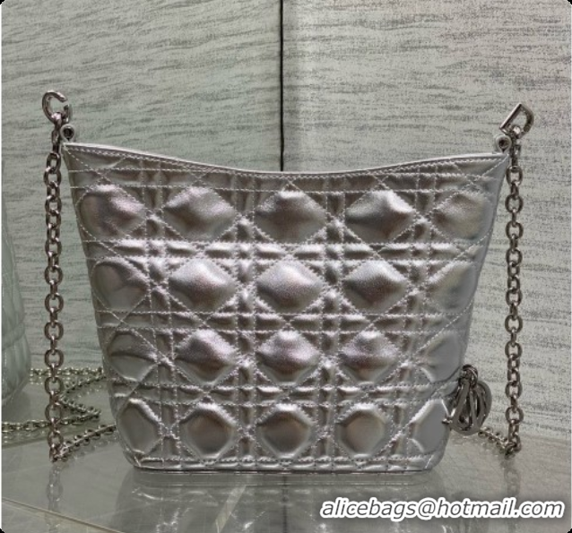 Original Cheap Dior Mini Dior Toujours Hobo Bag in Cannage Lambskin D090373 Silver 2026