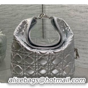 Buy Luxury Dior Small Dior Toujours Hobo Bag in Cannage Lambskin D090374 Silver 2026