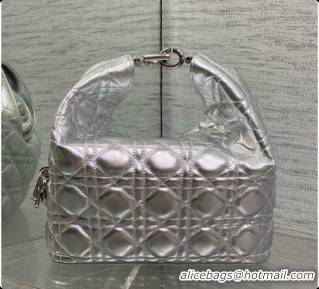 Buy Luxury Dior Small Dior Toujours Hobo Bag in Cannage Lambskin D090374 Silver 2026