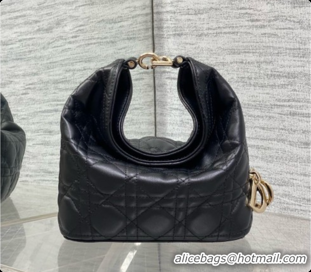 Durable Dior Mini Dior Toujours Hobo Bag in Cannage Lambskin D090379 Black 2026