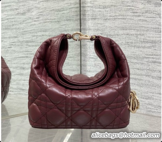 AAAAA Dior Mini Dior Toujours Hobo Bag in Cannage Lambskin D090381 Burgundy 2026