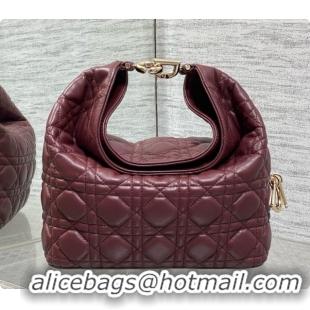 Luxury Dior Small Dior Toujours Hobo Bag in Cannage Lambskin D090382 Burgundy 2026