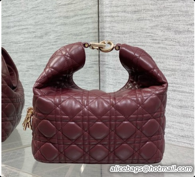Luxury Dior Small Dior Toujours Hobo Bag in Cannage Lambskin D090382 Burgundy 2026