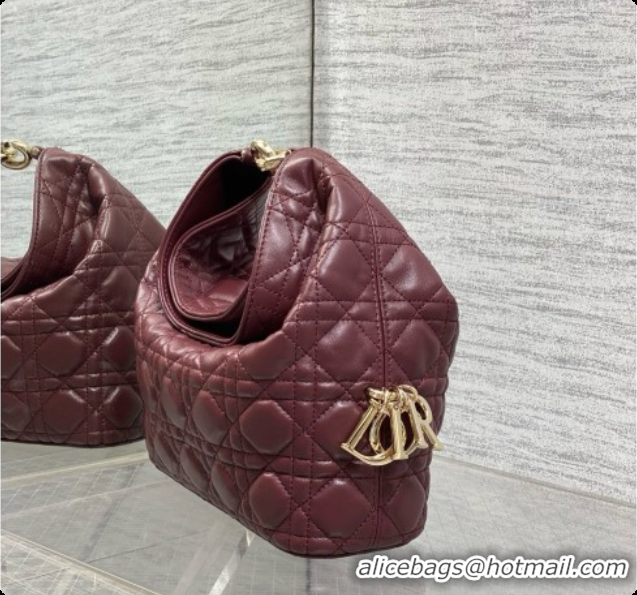 Luxury Dior Small Dior Toujours Hobo Bag in Cannage Lambskin D090382 Burgundy 2026
