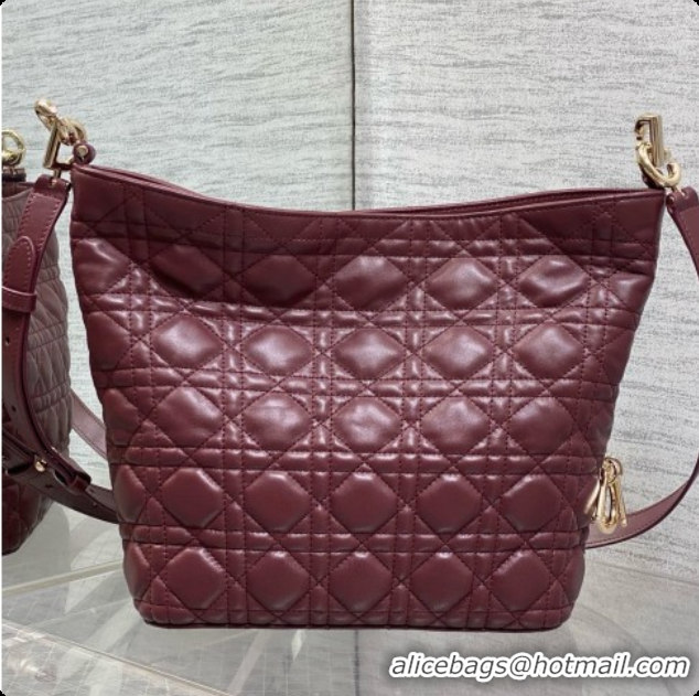 Luxury Dior Small Dior Toujours Hobo Bag in Cannage Lambskin D090382 Burgundy 2026