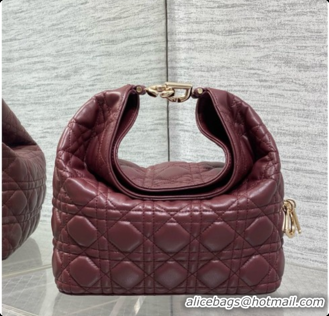 Luxury Dior Small Dior Toujours Hobo Bag in Cannage Lambskin D090382 Burgundy 2026