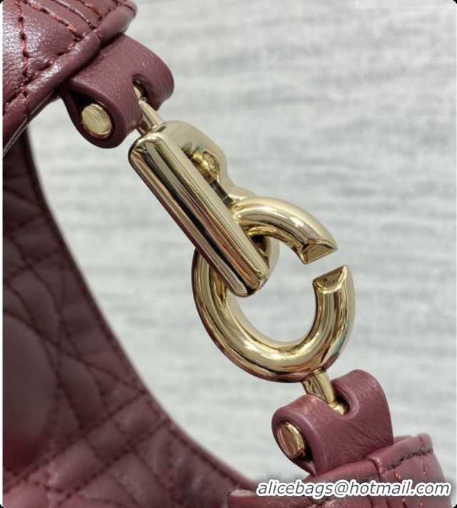 Luxury Dior Small Dior Toujours Hobo Bag in Cannage Lambskin D090382 Burgundy 2026