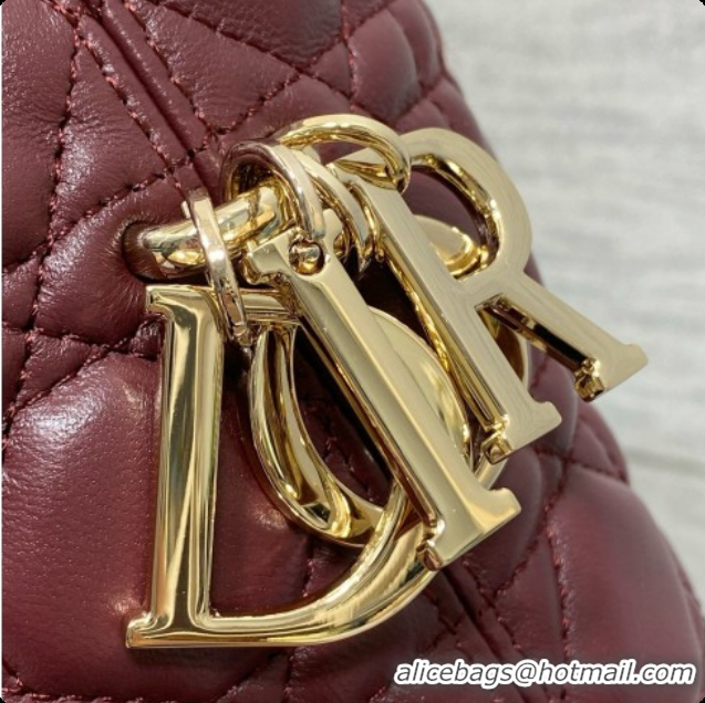 Luxury Dior Small Dior Toujours Hobo Bag in Cannage Lambskin D090382 Burgundy 2026