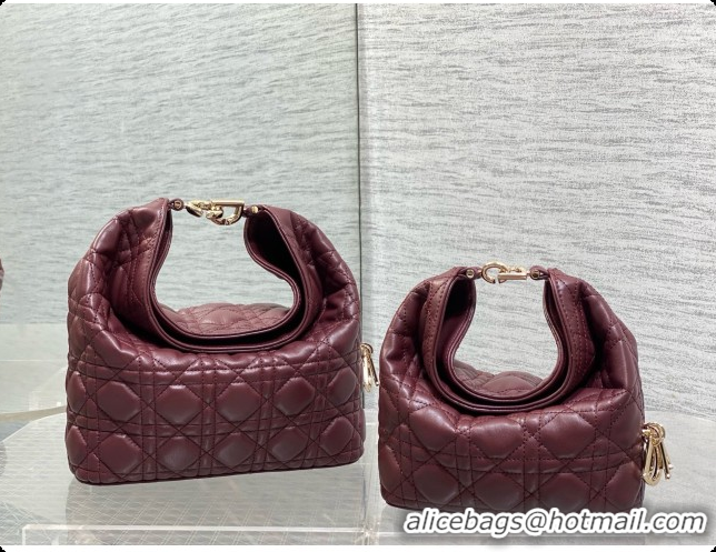 Luxury Dior Small Dior Toujours Hobo Bag in Cannage Lambskin D090382 Burgundy 2026