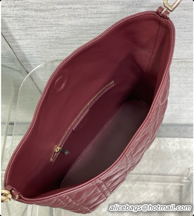 Luxury Dior Small Dior Toujours Hobo Bag in Cannage Lambskin D090382 Burgundy 2026