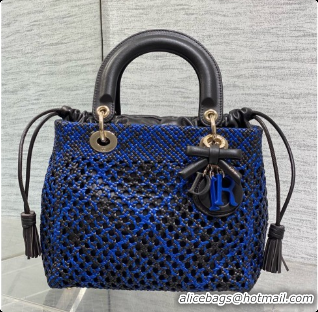 New Design Dior Medium Lady Dior Bag in Weave Lambskin D090393 Blue 2026 