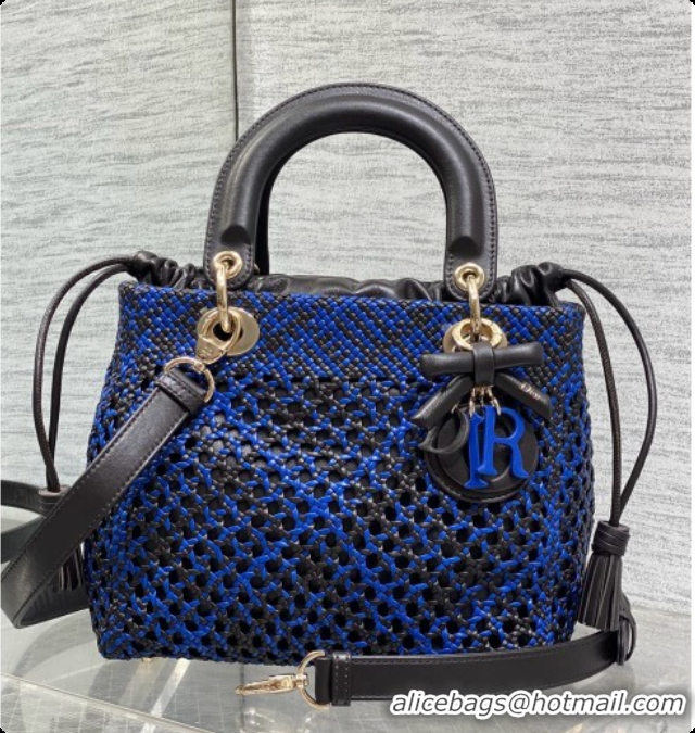 New Design Dior Medium Lady Dior Bag in Weave Lambskin D090393 Blue 2026 