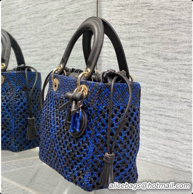 New Design Dior Medium Lady Dior Bag in Weave Lambskin D090393 Blue 2026 
