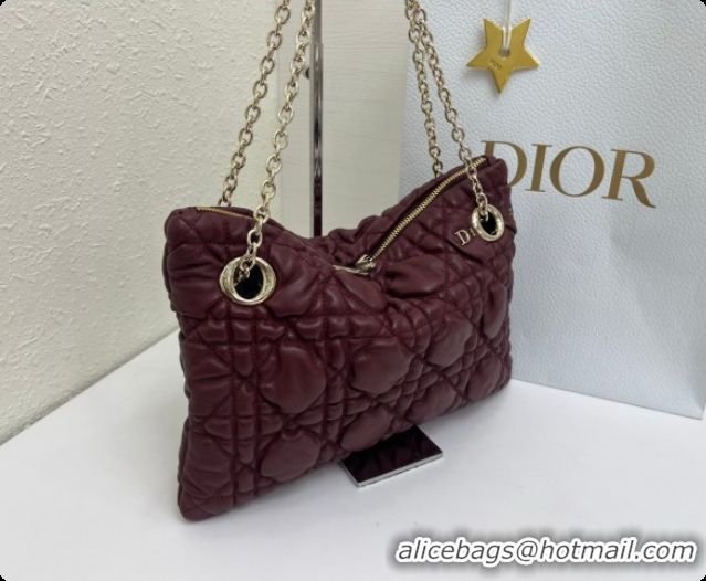 Grade Quality Dior Small Dior Milly-La-Forêt Bag in Black Puffy Macrocannage Calfskin D090406 Burgundy 2026