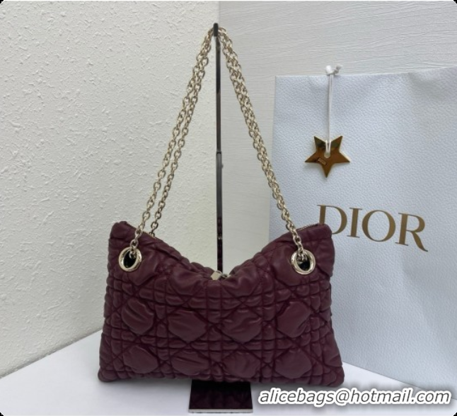 Grade Quality Dior Small Dior Milly-La-Forêt Bag in Black Puffy Macrocannage Calfskin D090406 Burgundy 2026