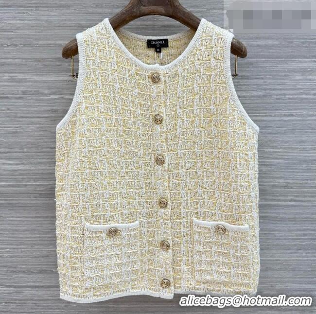 Classic Cheap Chanel Wool and Cotton Vest CH092912 Yellow/White 2026