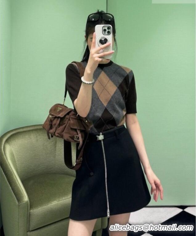 Inexpensive Prada Cashmere Short-sleeved Sweater P092920 Brown/Grey 2026