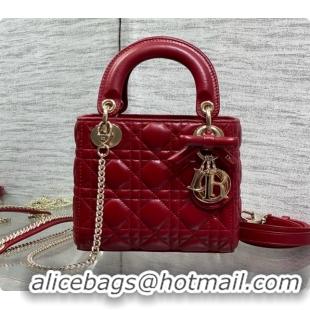 Grade Dior Mini Lady Dior Bag in Cannage Lambskin with Bow D090418 Deep Red 2026