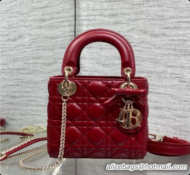 Grade Dior Mini Lady Dior Bag in Cannage Lambskin with Bow D090418 Deep Red 2026