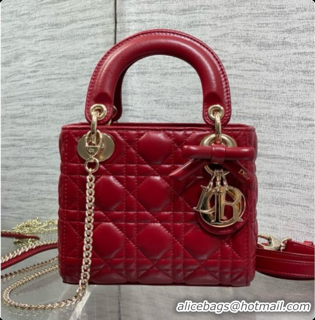 Grade Dior Mini Lady Dior Bag in Cannage Lambskin with Bow D090418 Deep Red 2026