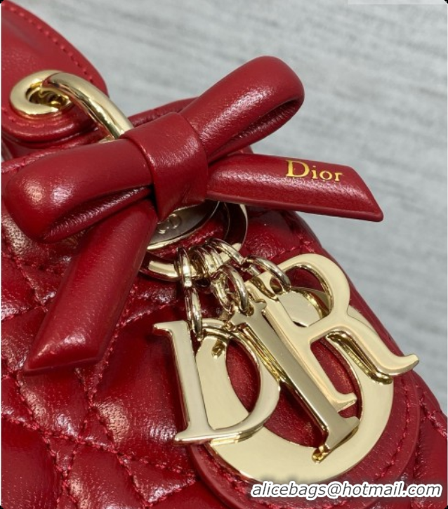 Grade Dior Mini Lady Dior Bag in Cannage Lambskin with Bow D090418 Deep Red 2026