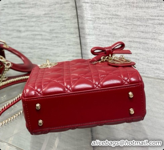 Grade Dior Mini Lady Dior Bag in Cannage Lambskin with Bow D090418 Deep Red 2026