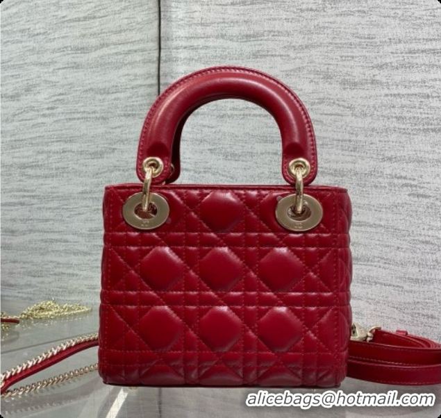 Grade Dior Mini Lady Dior Bag in Cannage Lambskin with Bow D090418 Deep Red 2026
