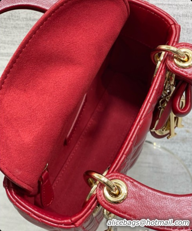 Grade Dior Mini Lady Dior Bag in Cannage Lambskin with Bow D090418 Deep Red 2026