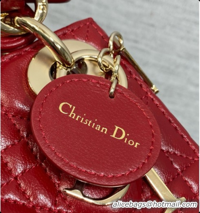 Grade Dior Mini Lady Dior Bag in Cannage Lambskin with Bow D090418 Deep Red 2026
