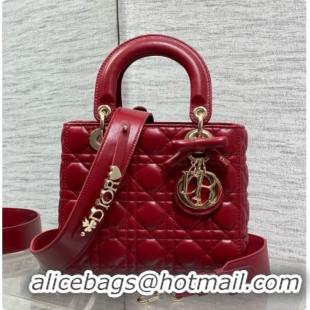 Best Grade Dior Small Lady Dior Bag in Cannage Lambskin with Bow D090419 Deep Red 2026