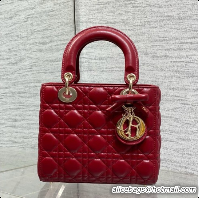Best Grade Dior Small Lady Dior Bag in Cannage Lambskin with Bow D090419 Deep Red 2026