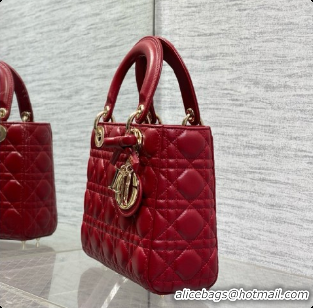 Best Grade Dior Small Lady Dior Bag in Cannage Lambskin with Bow D090419 Deep Red 2026