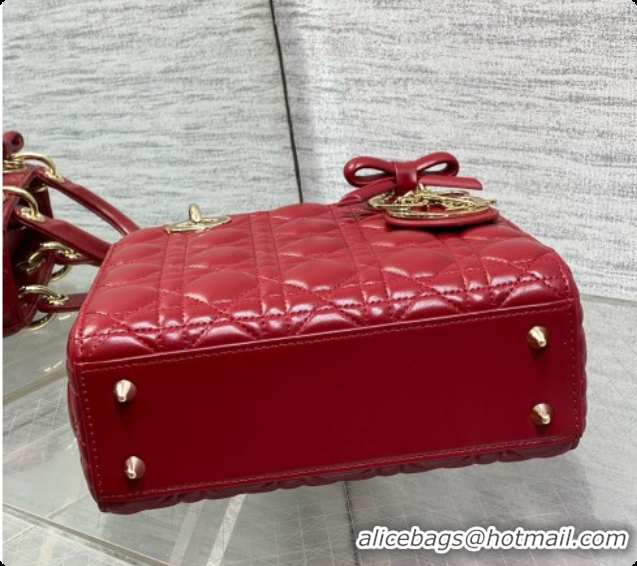 Best Grade Dior Small Lady Dior Bag in Cannage Lambskin with Bow D090419 Deep Red 2026