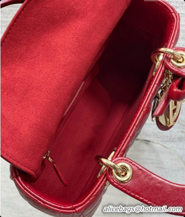 Best Grade Dior Small Lady Dior Bag in Cannage Lambskin with Bow D090419 Deep Red 2026