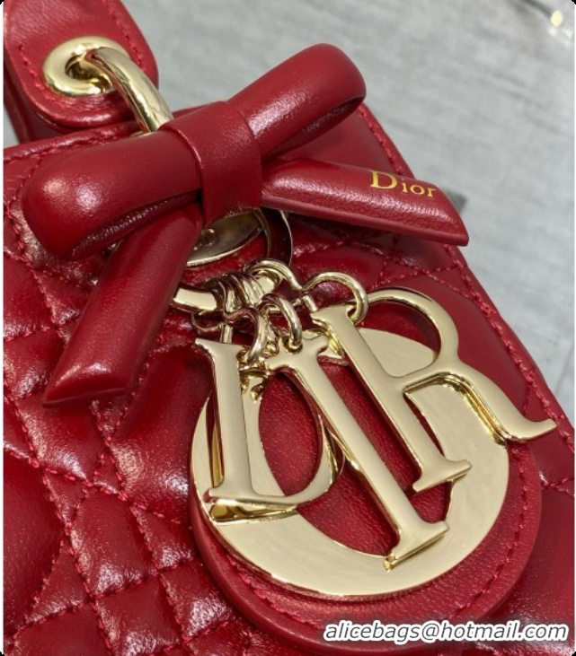 Best Grade Dior Small Lady Dior Bag in Cannage Lambskin with Bow D090419 Deep Red 2026