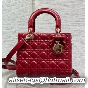 Buy Luxury Dior Medium Lady Dior Bag in Cannage Lambskin with Bow D090420 Deep Red 2026